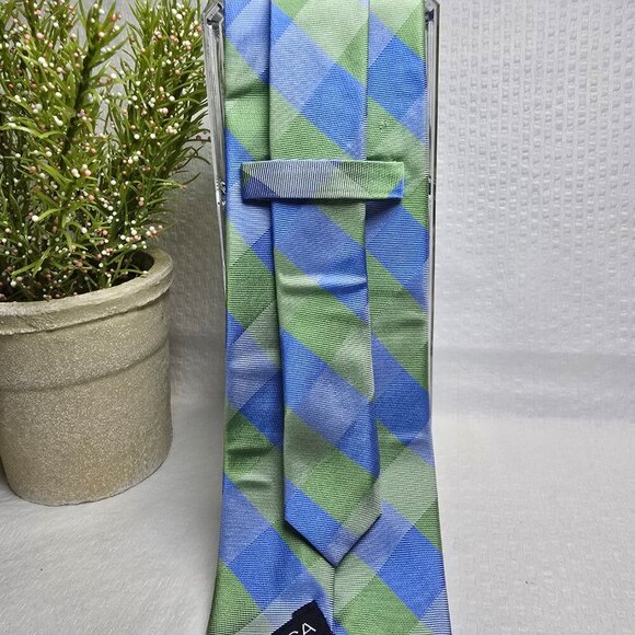 NAUTICA MENS BLUE AND GREEN BOLD PLAID TIE 100% SILK EUC - Picture 3 of 6